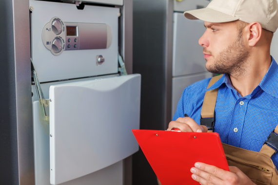 Sanitär - Bad - Heizung in Wedding - Mitarbeiter bei Abnahme der Installation